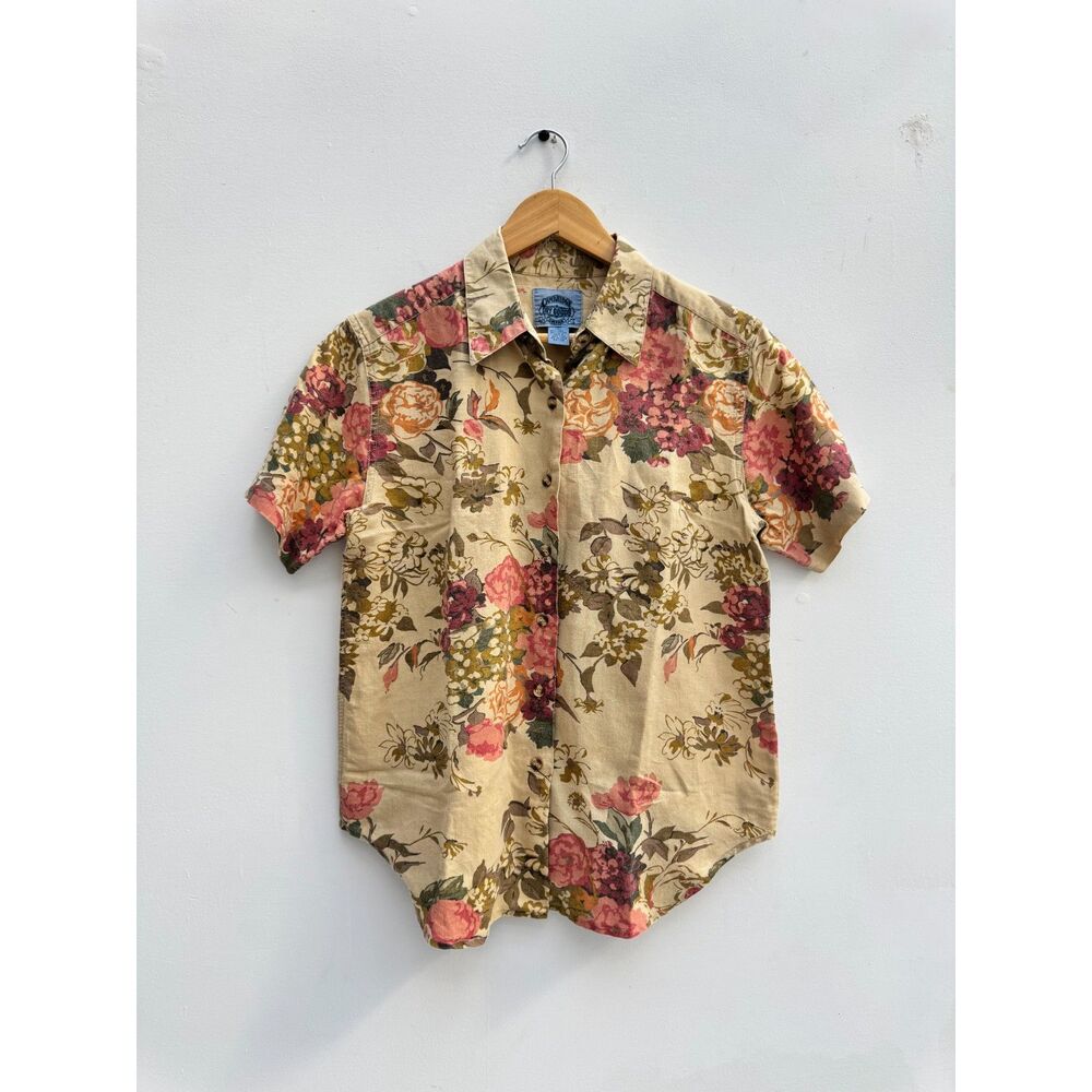 Vintage 90s Cambridge Dry Goods Linen Cotton Floral Button Up Shirt Small S